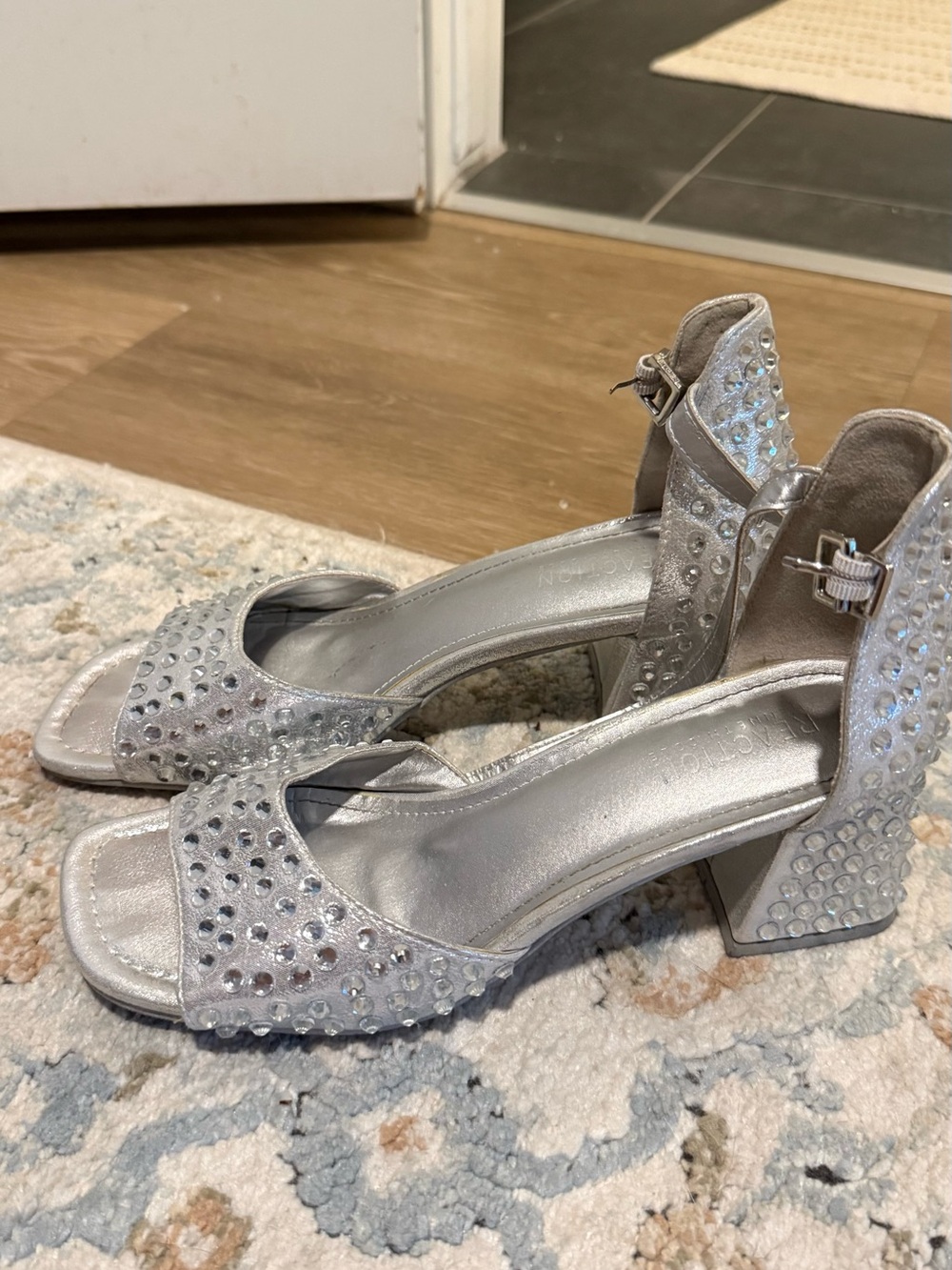 Silver Embellished Block Heel Sandals - Women's